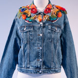 Chaqueta Denim Cuello de Plumas