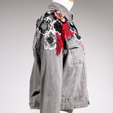 Chaqueta Denim Gris, Flores 3D