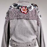 Gray Denim Jacket, 3D Flowers