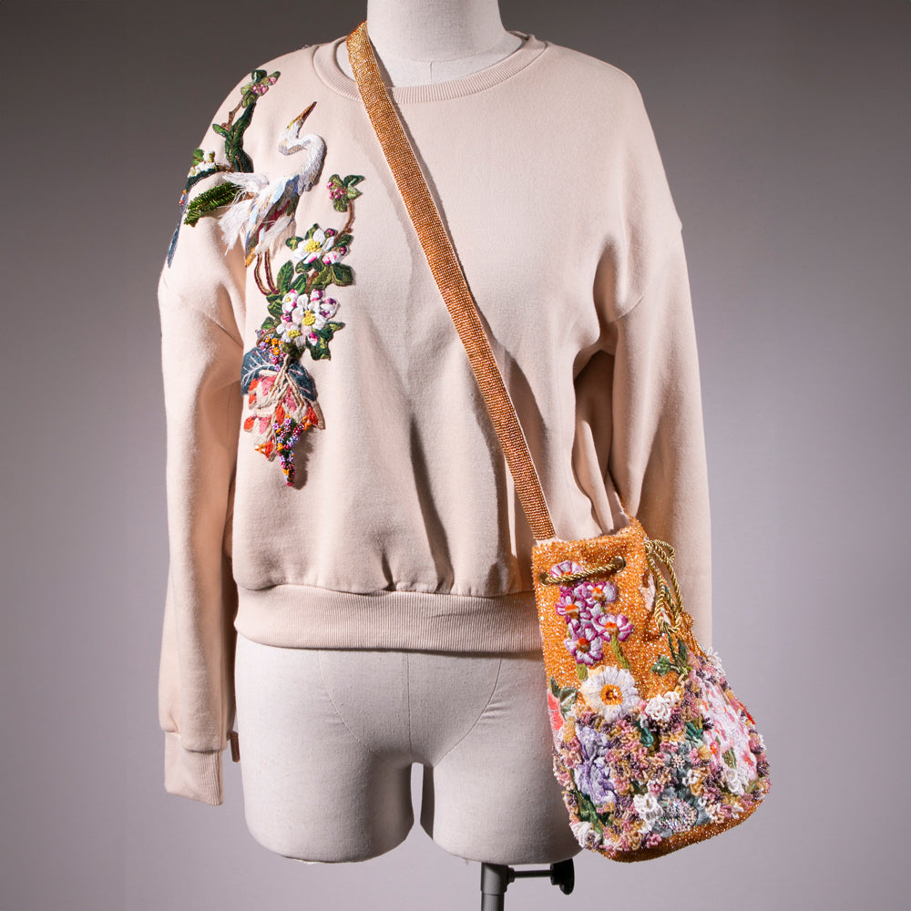 Golden Mochila Bag, Pastel Flowers